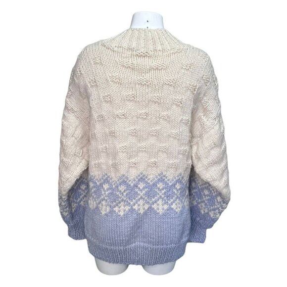 Vintage Handknit Cream & Blue Cardigan Cottagecore - Picture 3 of 16